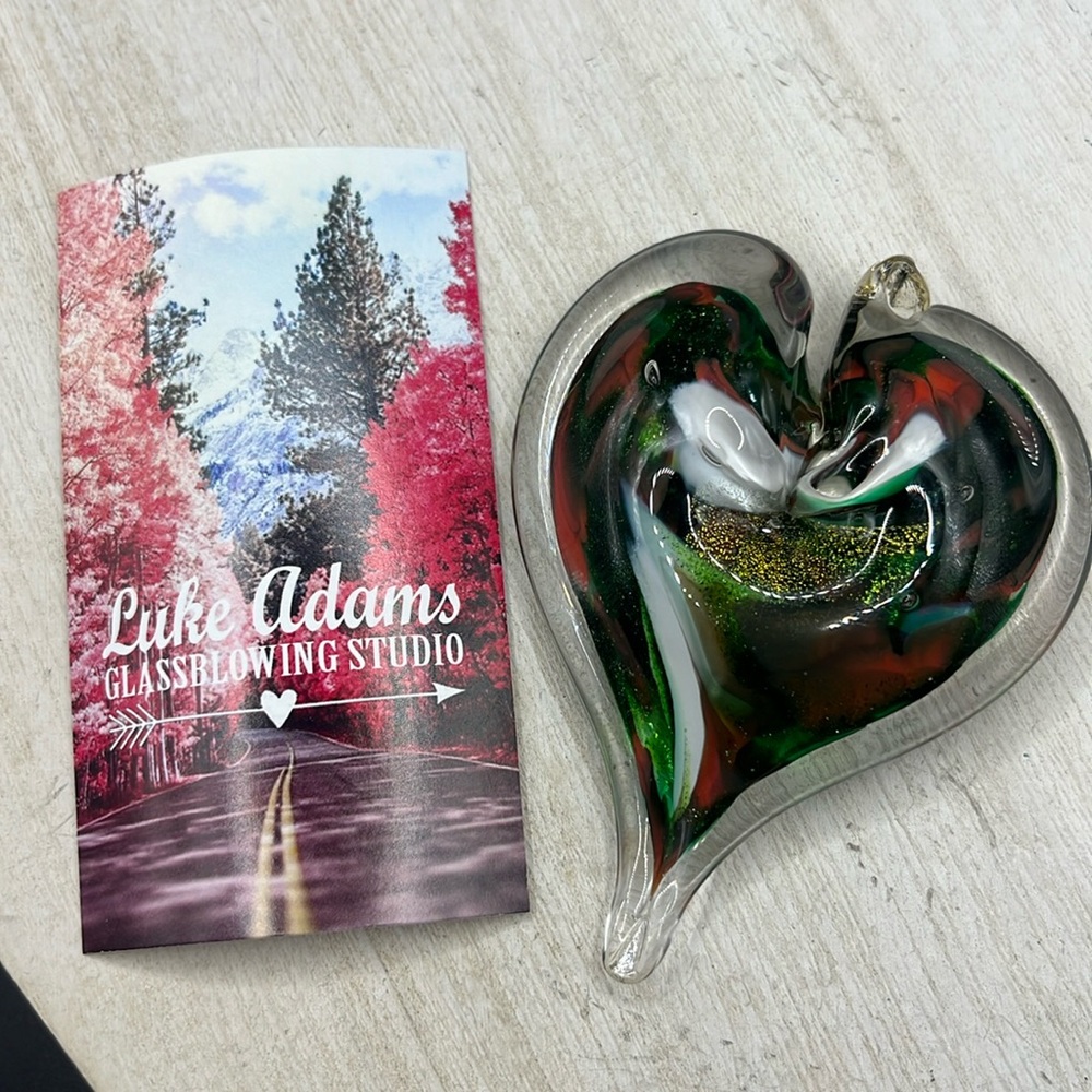 LUKE ADAMS GLASSBLOWING STUDIO BLOWN GLASS HEART NEW SIGNED
